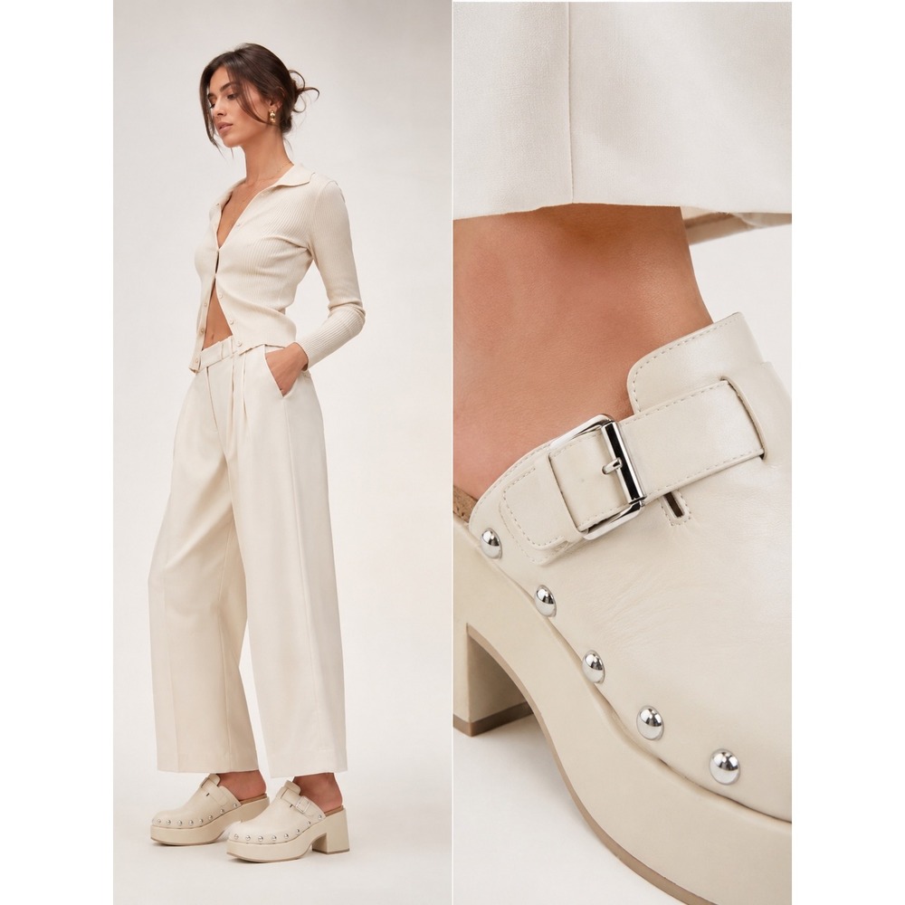 Dolce Vita Clog Mules Womens 10 Cream Excellent Studded Platform Leather Buckle - Picture 1 of 6
